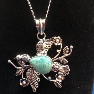 Eagle Natural Amazonite Gemstone 925 Stamped Sterling Silver Necklace